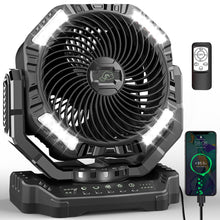 Load image into Gallery viewer, TDONE 40,000mAh Battery Operated Fan, 13&quot; Remote Camping Fan with LED Auto-Oscillating Rechargeable Fan Powerful Portable Desk Fan for Home, Camping, RV, Courtyard, Picnic, Emergency Power
